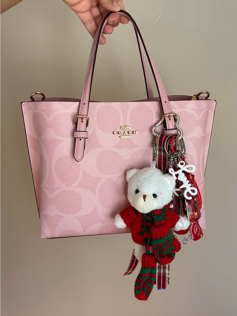 Plush White Christmas Bear Keychain Bag Charm